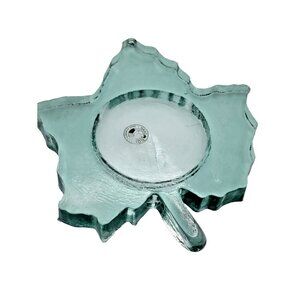 Vintage Hand Blown Glass Leaf Shaped Candle Holder / Coaster Mexico